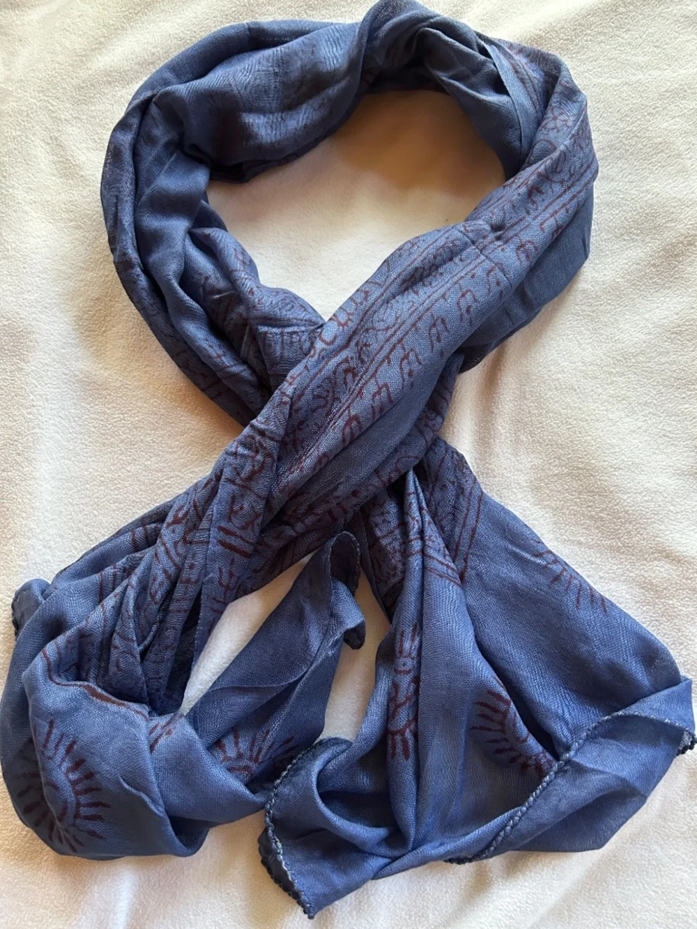 Navy Blue Sheer Rayon Gauze Om Indian Mantra Scarf Meditation Prayer Shawl NEW